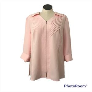 Dressbarn V-Neck Tunic Women’s Size 1X Color light Pink 3/4 Sleeve front Zipper